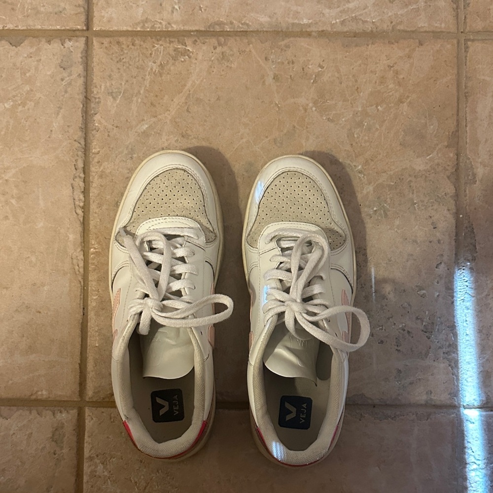 White and Pink Veja Sneakers